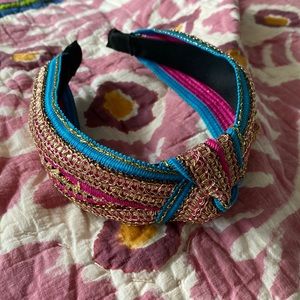 Gold blue and pink knotted headband